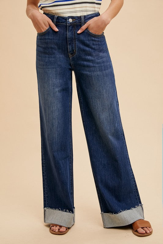 Dark denim cuff jeans