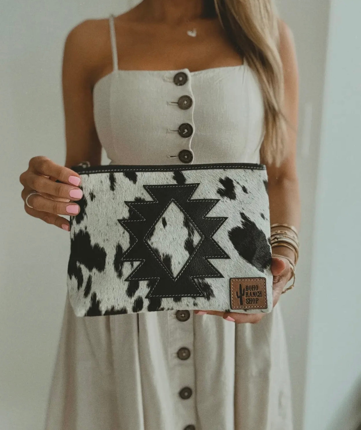 Cowhide Aztec makeup bag