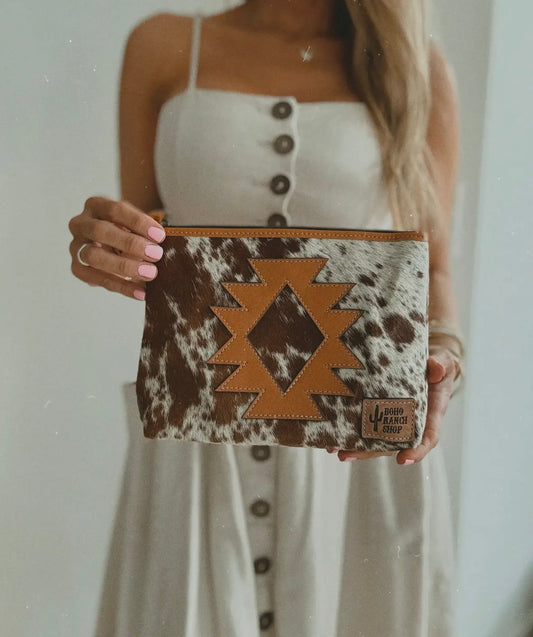 Cowhide Aztec makeup bag