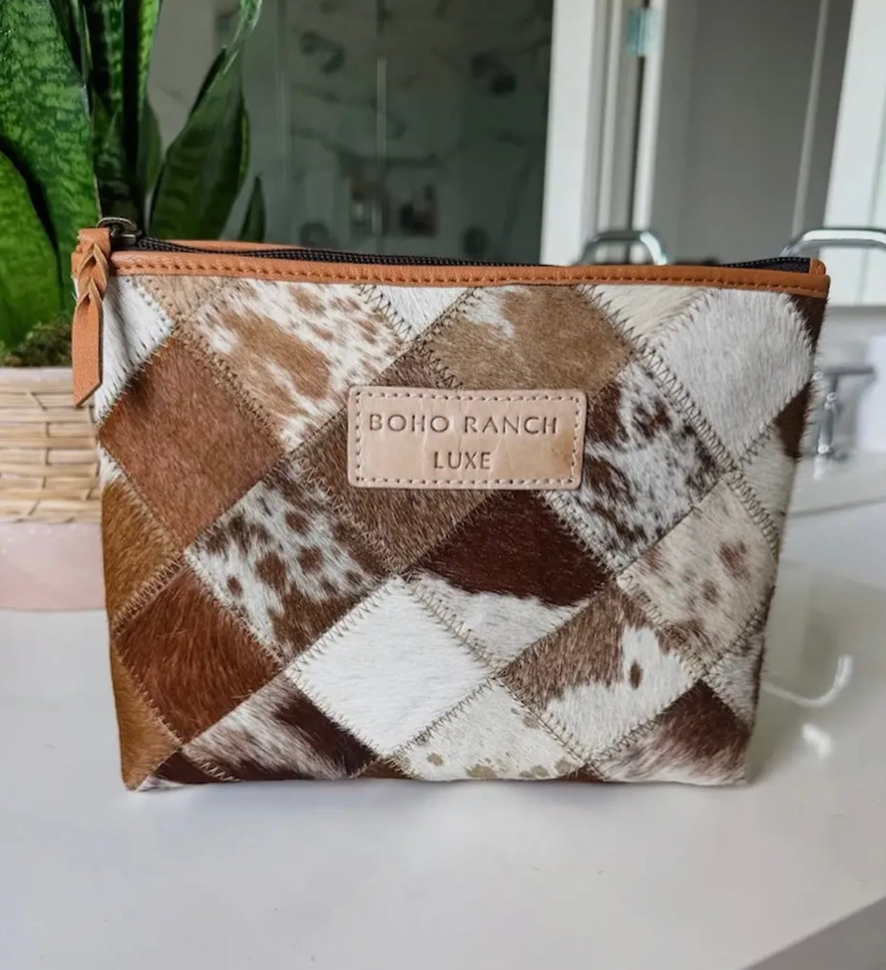 Cowhide makeup travel bag