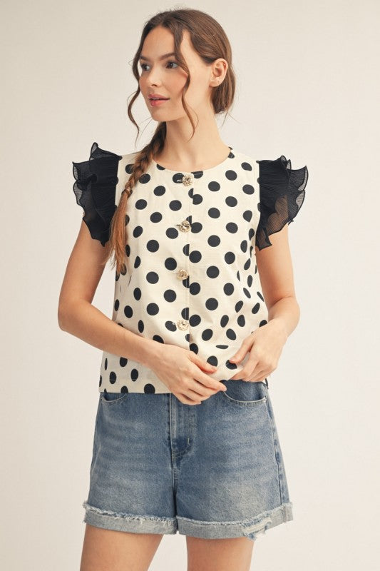 Polka dot ruffle top