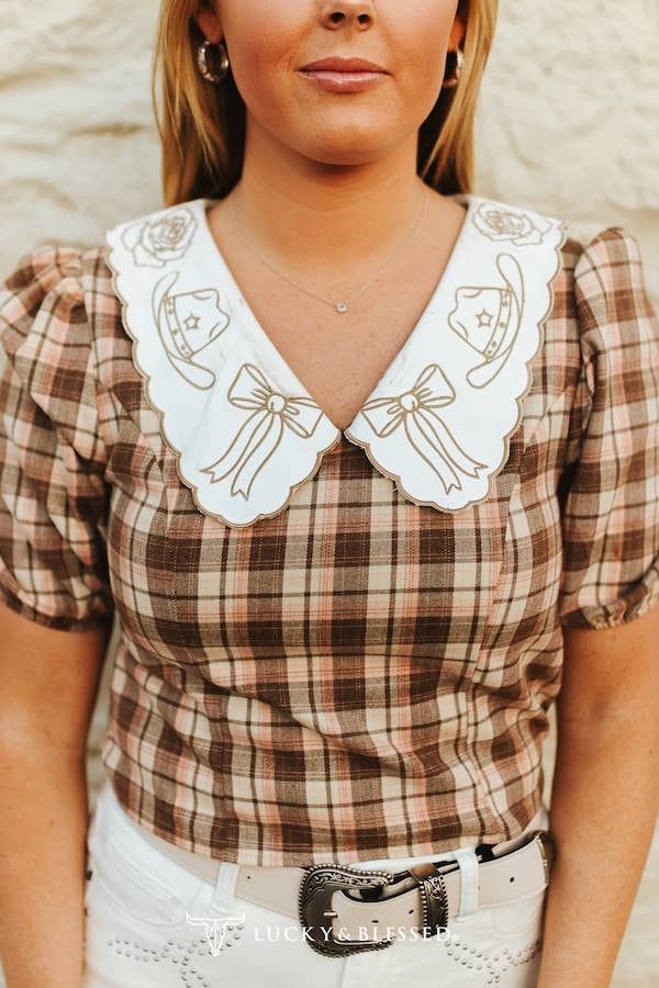 Plaid Puff Sleeve Blouse