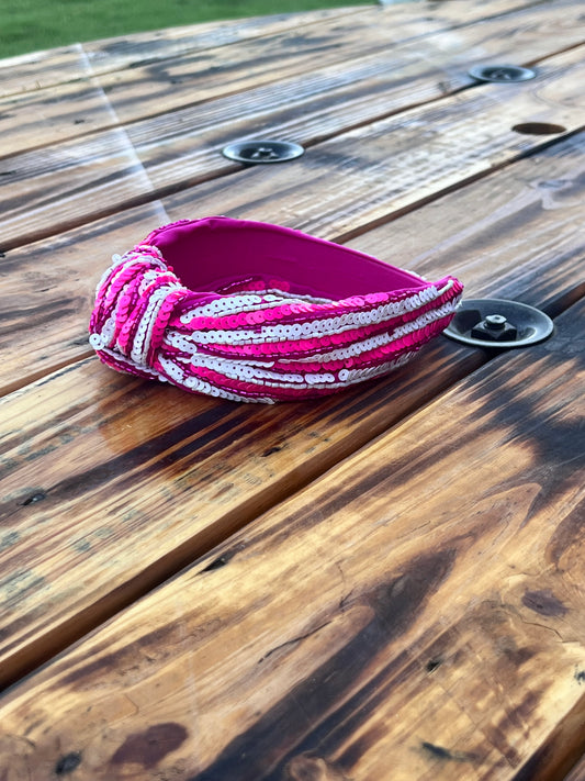 Pink and white head band