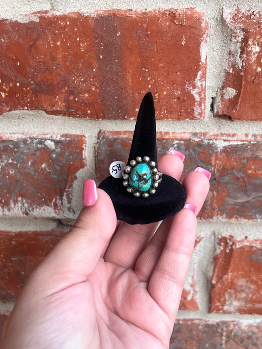 Size 9 silver bead turquoise ring
