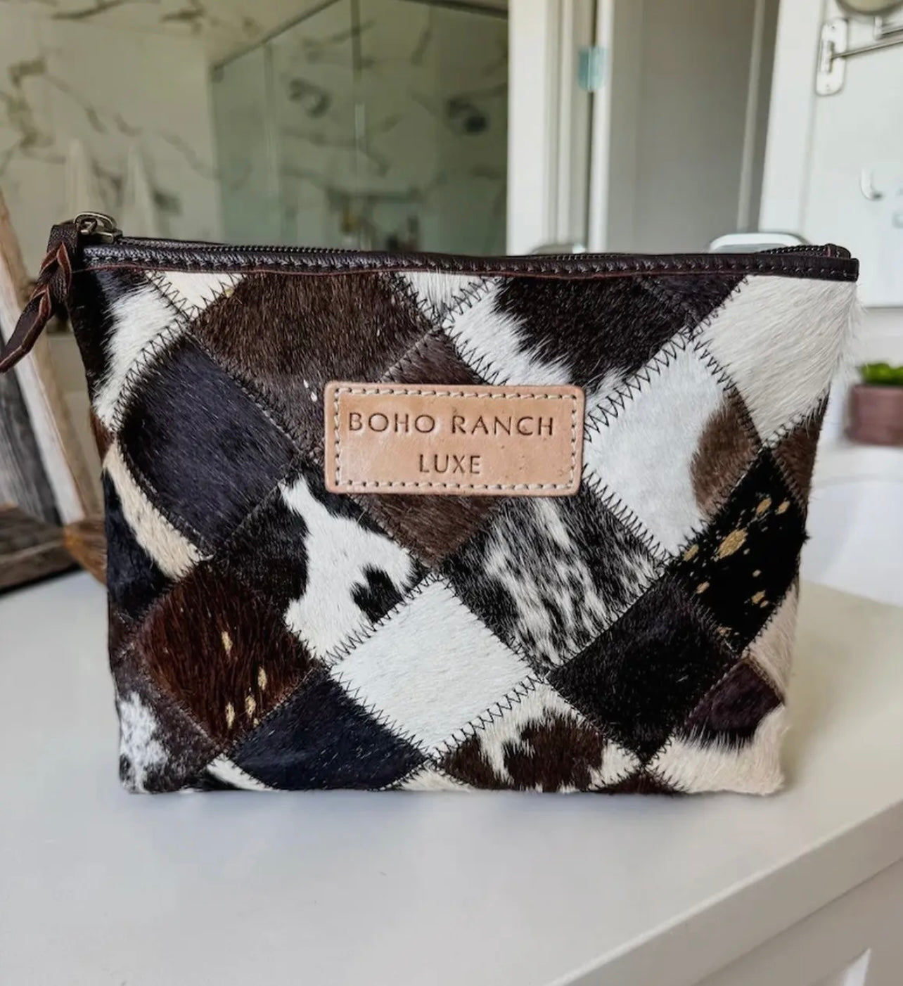 Cowhide makeup travel bag