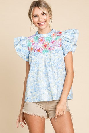 Blue floral top