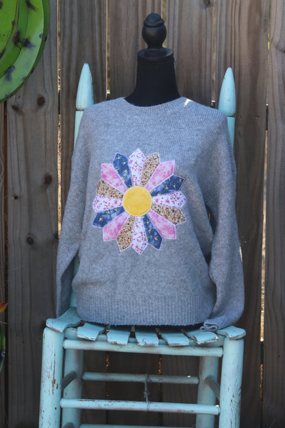 Quilted floral sweater