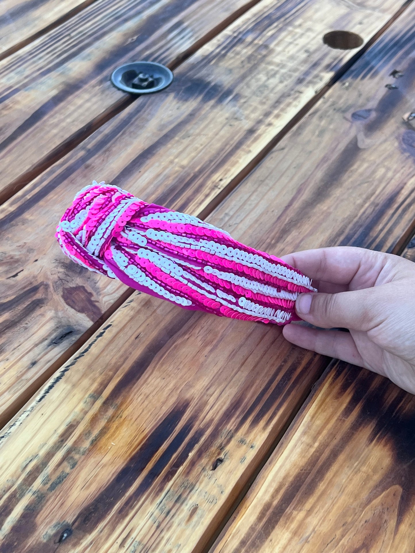 Pink and white head band