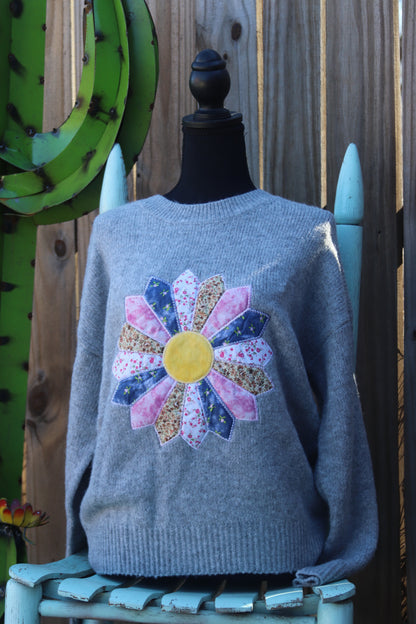 Quilted floral sweater