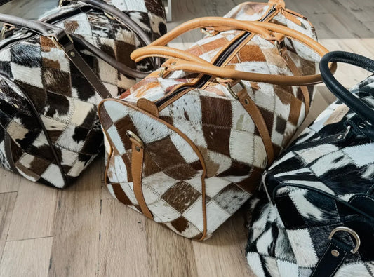 Tan leather cowhide duffle