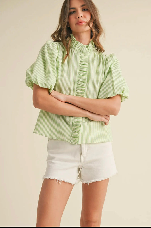 Green strip ruffle top