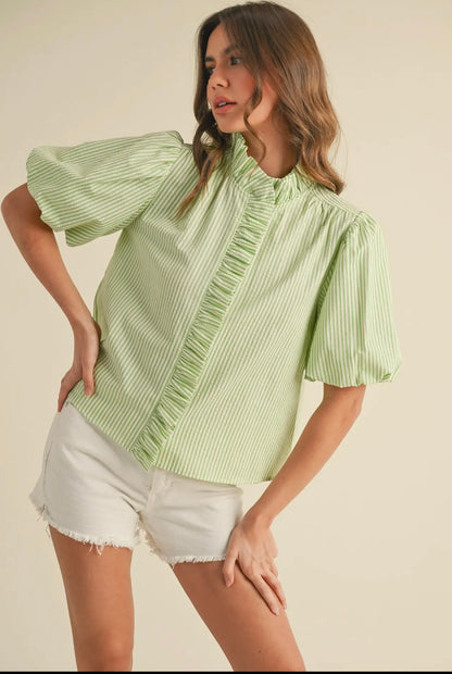 Green strip ruffle top