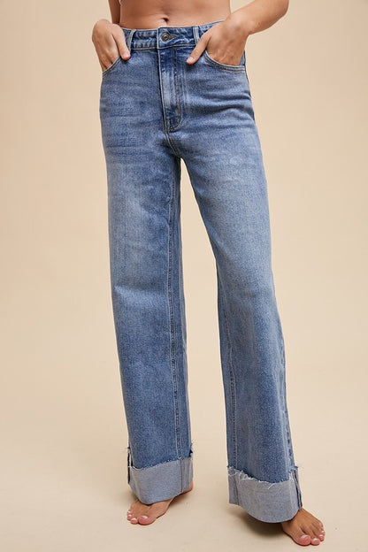 Medium wash cuff jeans
