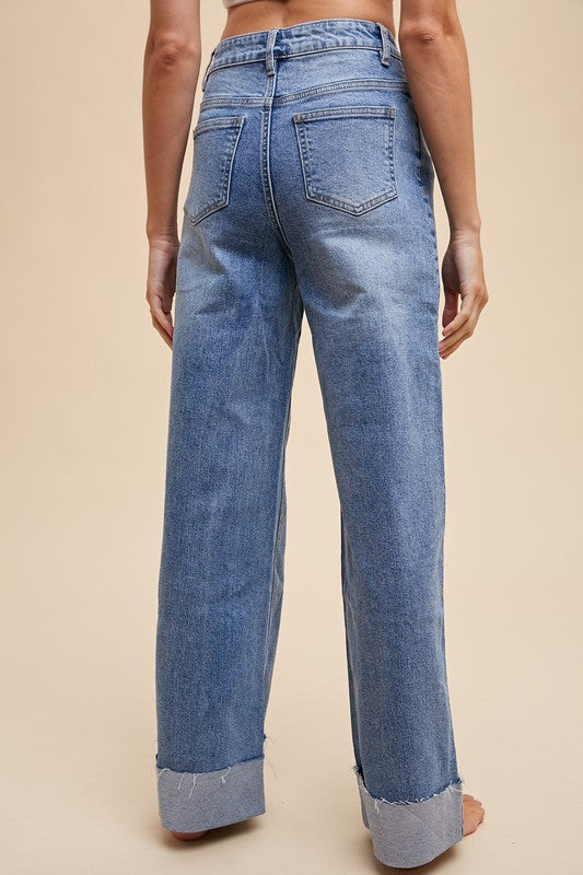 Medium wash cuff jeans