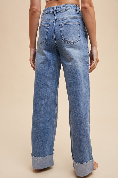 Medium wash cuff jeans