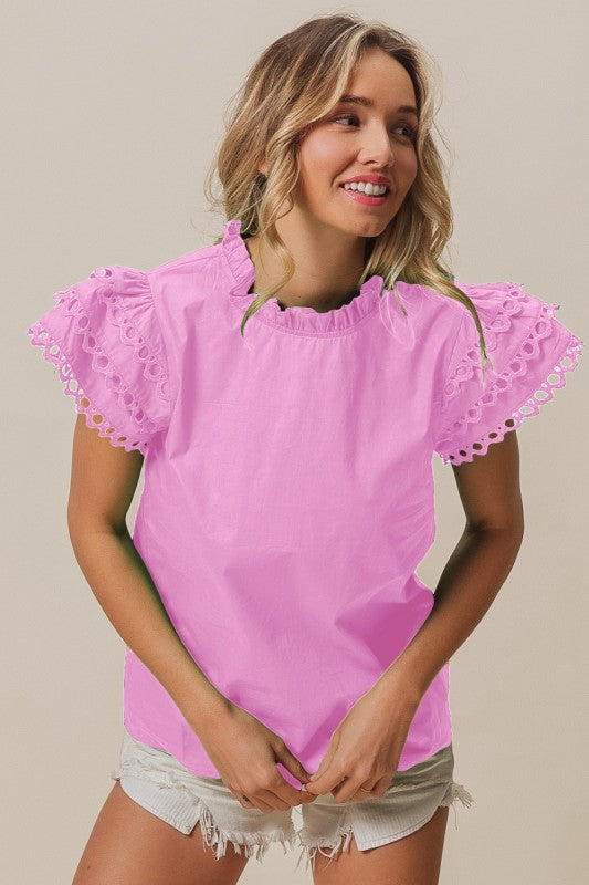 Bubble gum ruffle top