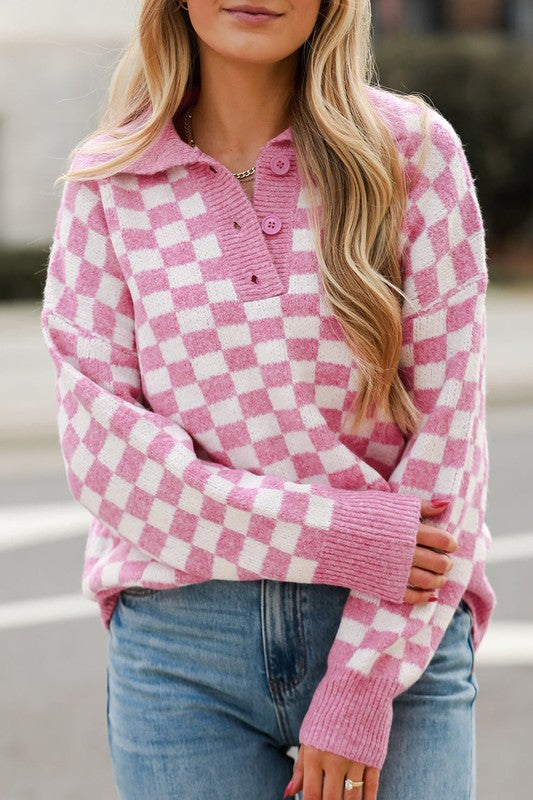 Pink check sweater