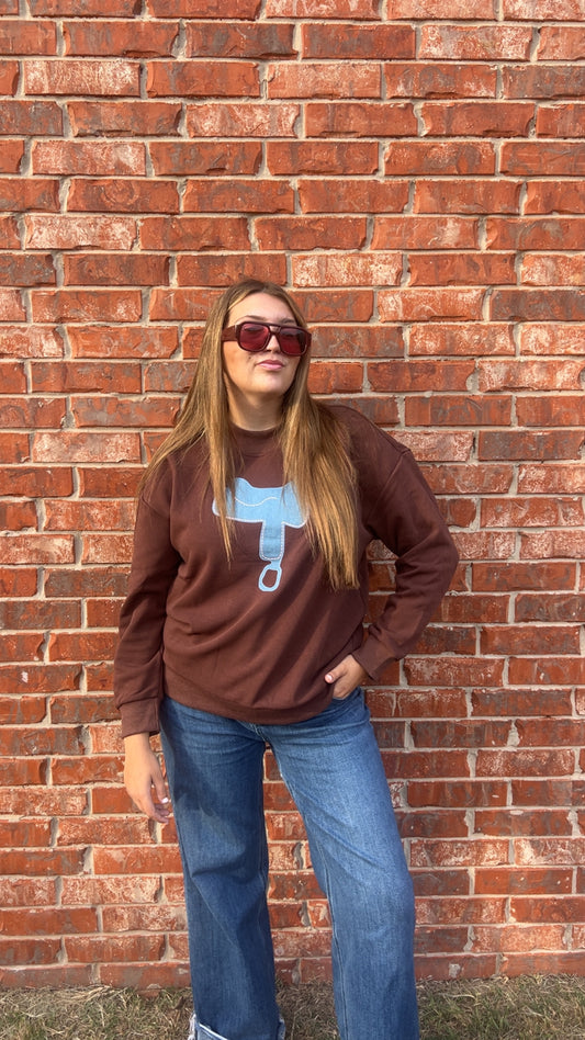 Denim saddle mock neck