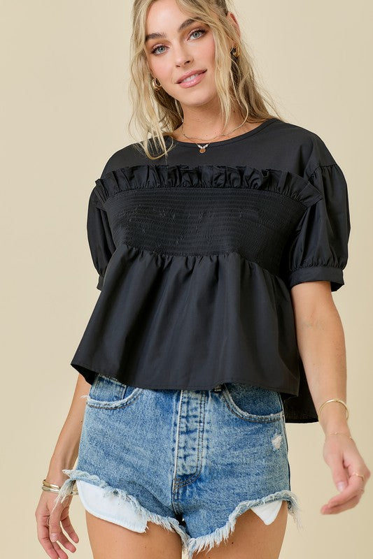 Black ruffle top