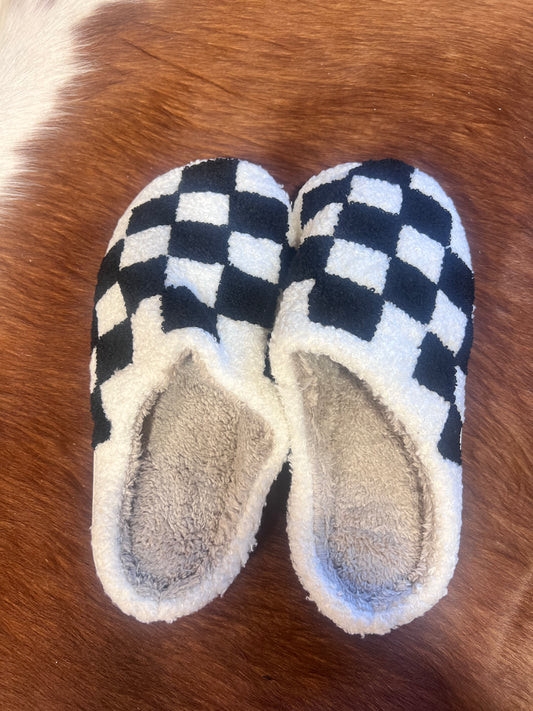 black and white checkered slippers