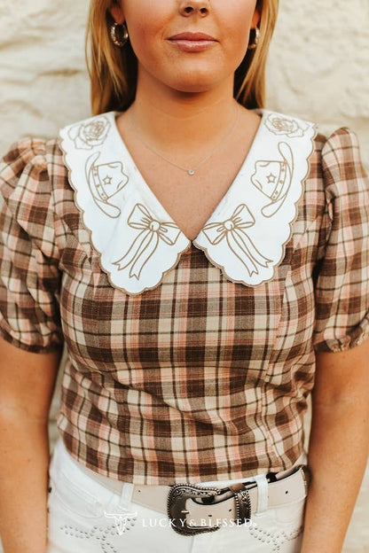 Plaid Puff Sleeve Blouse