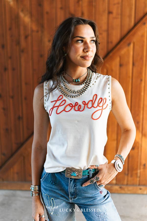 Howdy Vintage Studded Western Tank Top